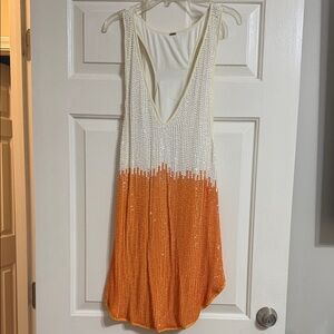 Vintage Free People Cream and Orange beaded Tank Dress